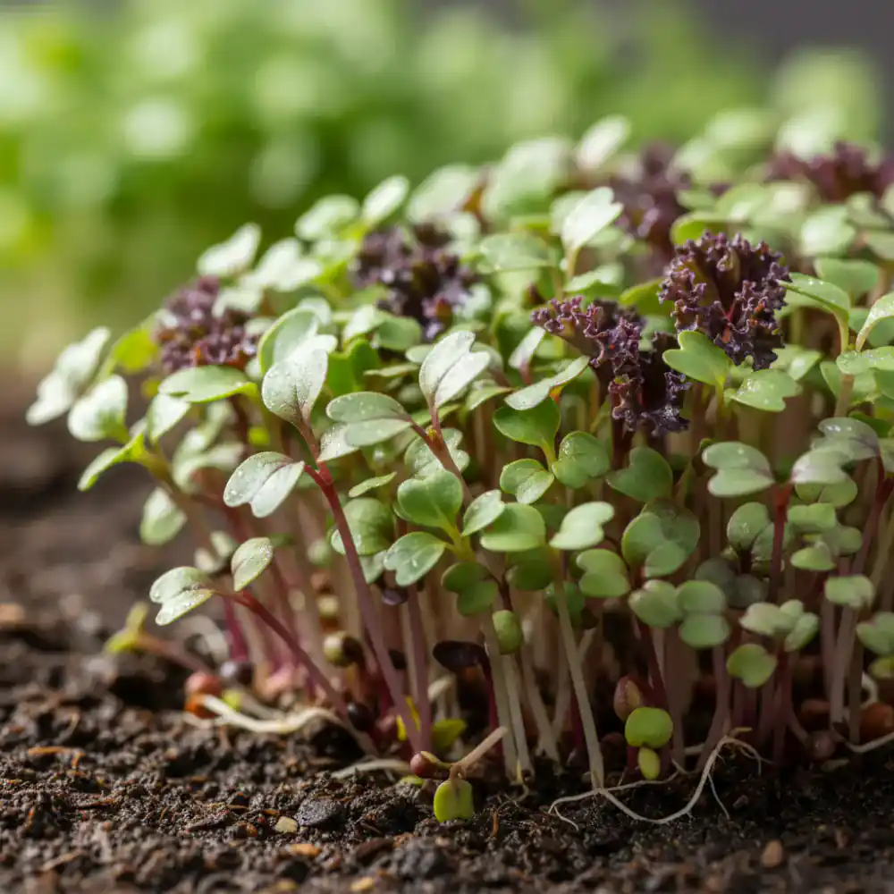 Macro photography of fresh, vibrant microgreens ready for harvest