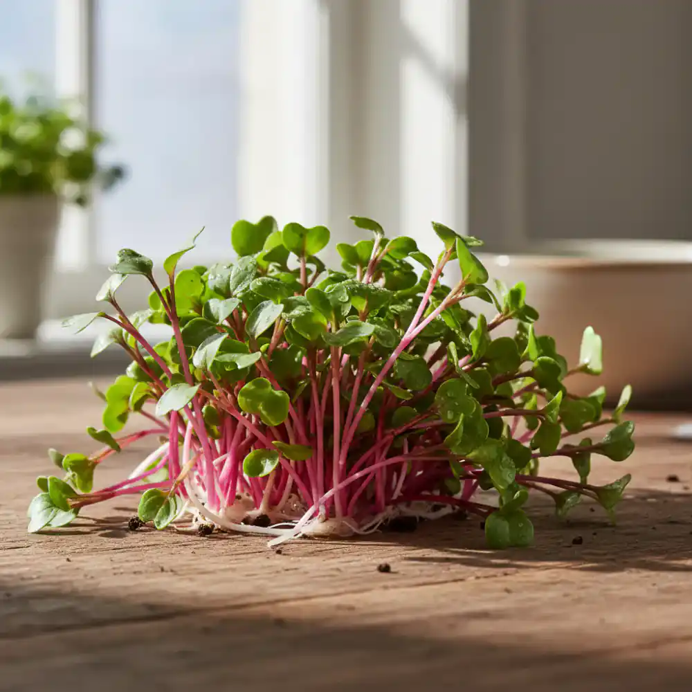 Vibrant pink and green radish microgreens