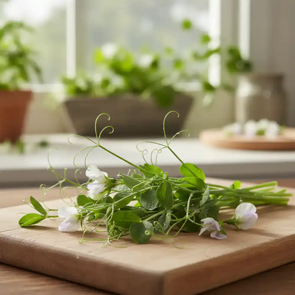 Tender sweet pea shoots